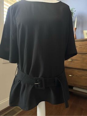 Ann Taylor Black Belted Peplum Top